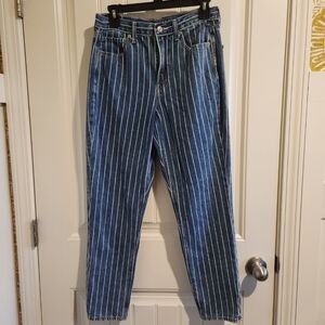 American Eagle Size 6 Regular Mom Jeans Blue Striped Spring Summer